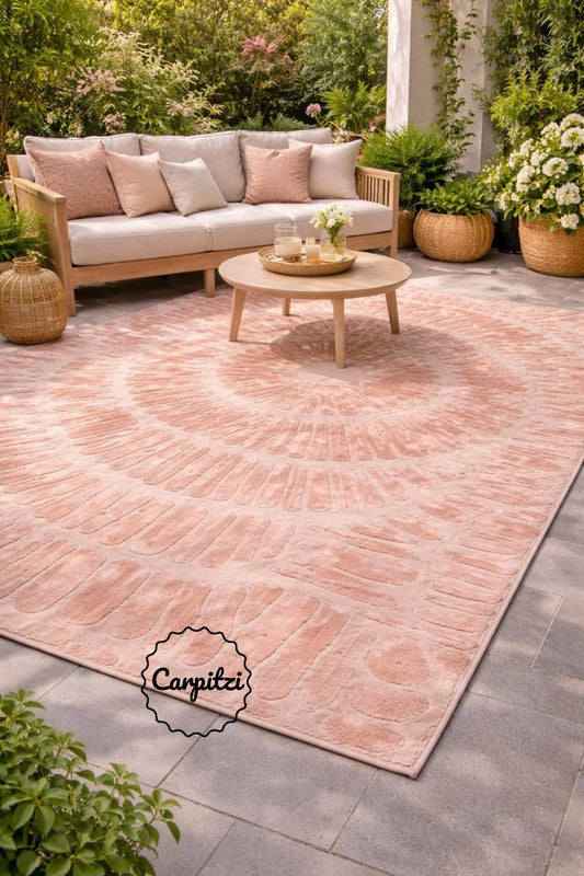Blush Pink Abstract Hand Tufted Rug – Modern Textured Wool Area Rug Carpitzi