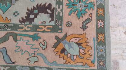 Oushak Hand Woven Rustic Boho Rug, Light Blue Beige Oriental Vintage Rug