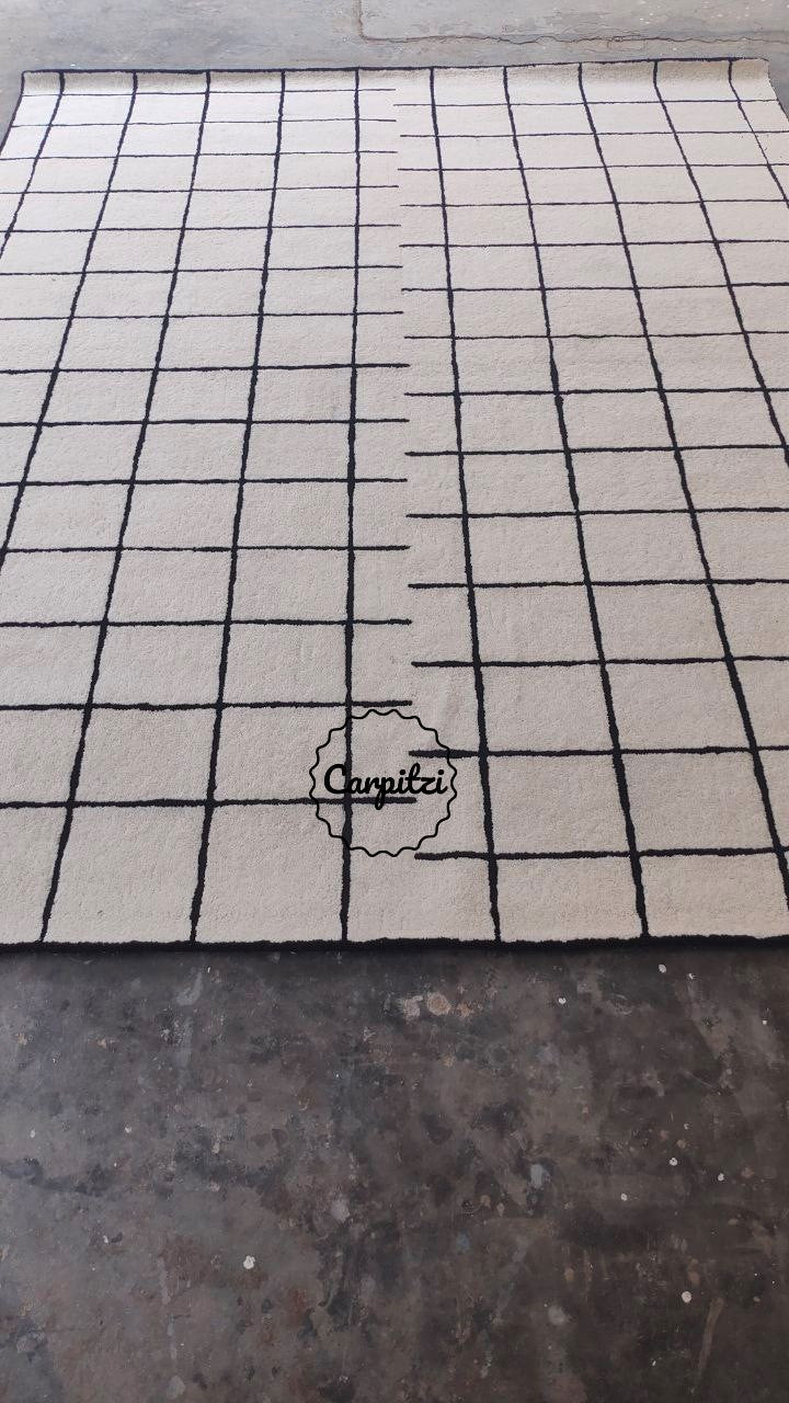 Modern Nordic Grid Tufted Rug – Minimalist Black & White Wool Area Carpet- 8x10, 9x12 Rug Carpitzi