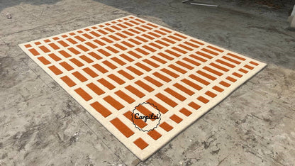 Handmade Modern Grid Rug – Orange & Ivory Wool Area Rug for Living Room | Carpitzi Carpitzi