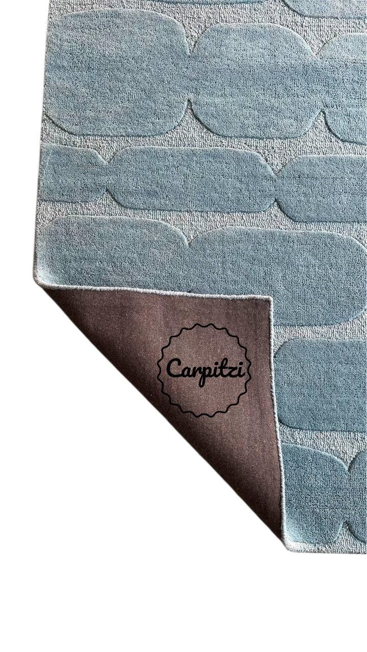 Modern Textured Blue Tufted Rug – Minimalist Handcrafted Area Carpet Carpitzi