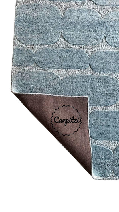 Modern Textured Blue Tufted Rug – Minimalist Handcrafted Area Carpet Carpitzi