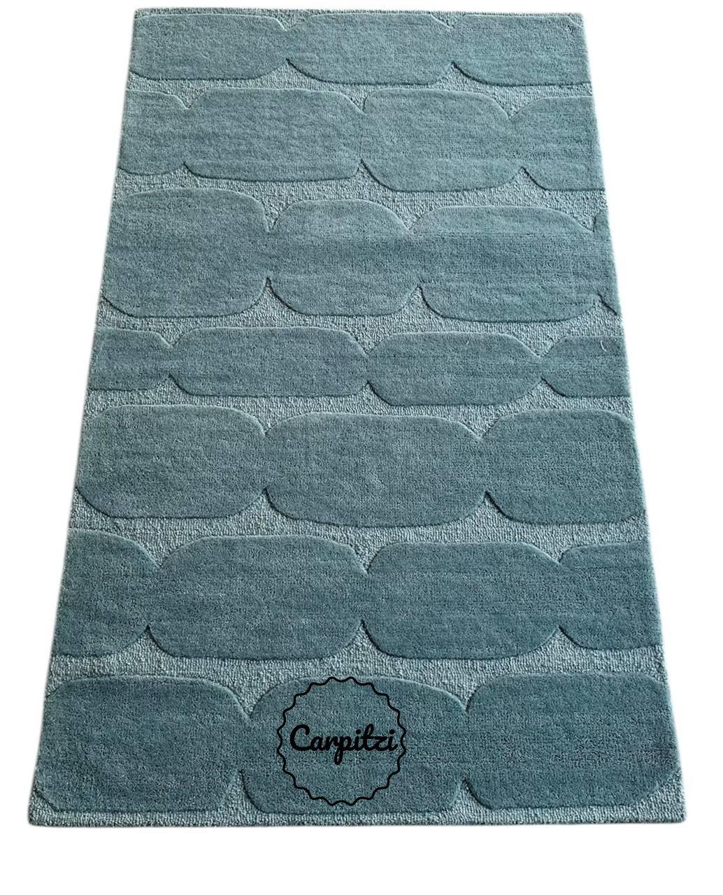 Modern Textured Blue Tufted Rug – Minimalist Handcrafted Area Carpet Carpitzi