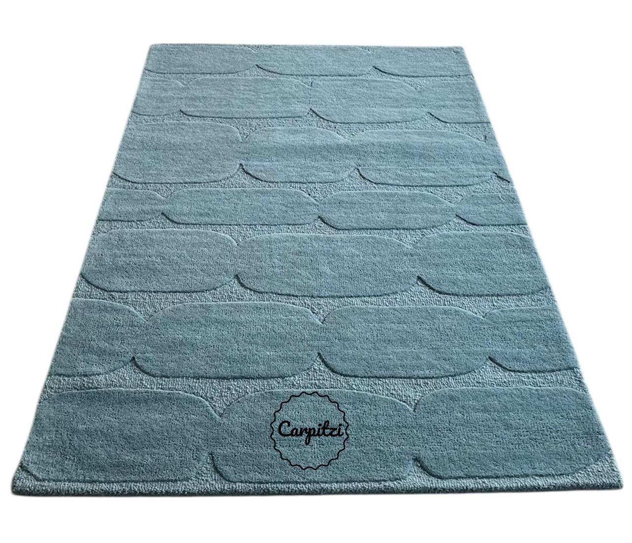 Modern Textured Blue Tufted Rug – Minimalist Handcrafted Area Carpet Carpitzi