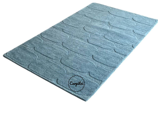 Modern Textured Blue Tufted Rug – Minimalist Handcrafted Area Carpet Carpitzi