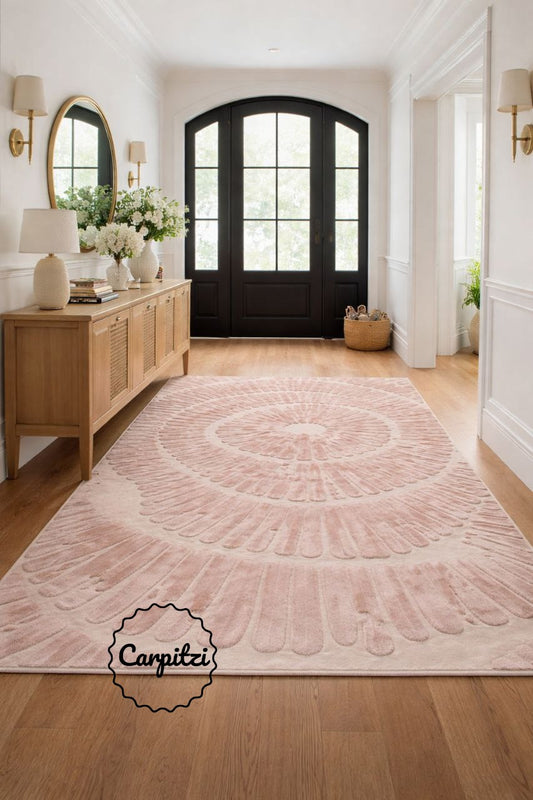 Blush Pink Abstract Hand Tufted Rug – Modern Textured Wool Area Rug Carpitzi