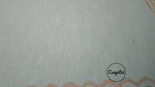 Pastel Blue Handmade Tufted Rug with Scalloped Border – Modern Yellow Wool Area Rug