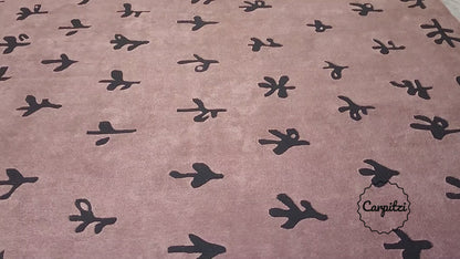 Modern Abstract Botanical Tufted Rug – Dusty Rose & Black Leaf Pattern Carpet