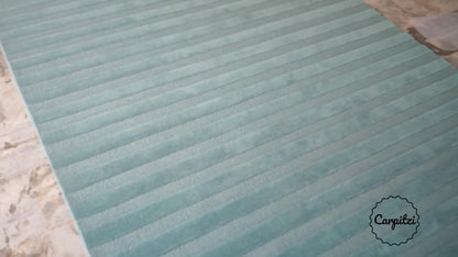 Blue Plush Nordic Tufted Rug – Minimalist Modern Striped Area Carpet,