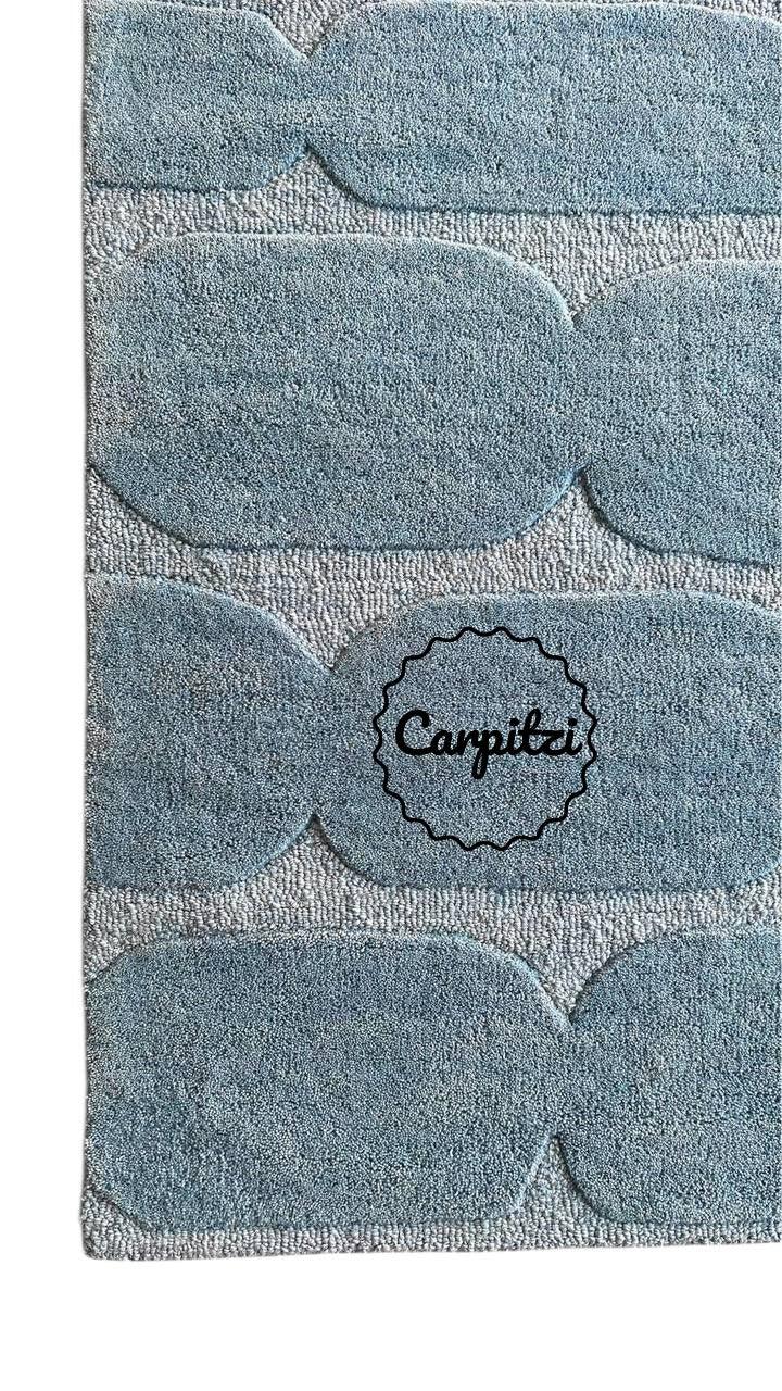 Modern Textured Blue Tufted Rug – Minimalist Handcrafted Area Carpet Carpitzi