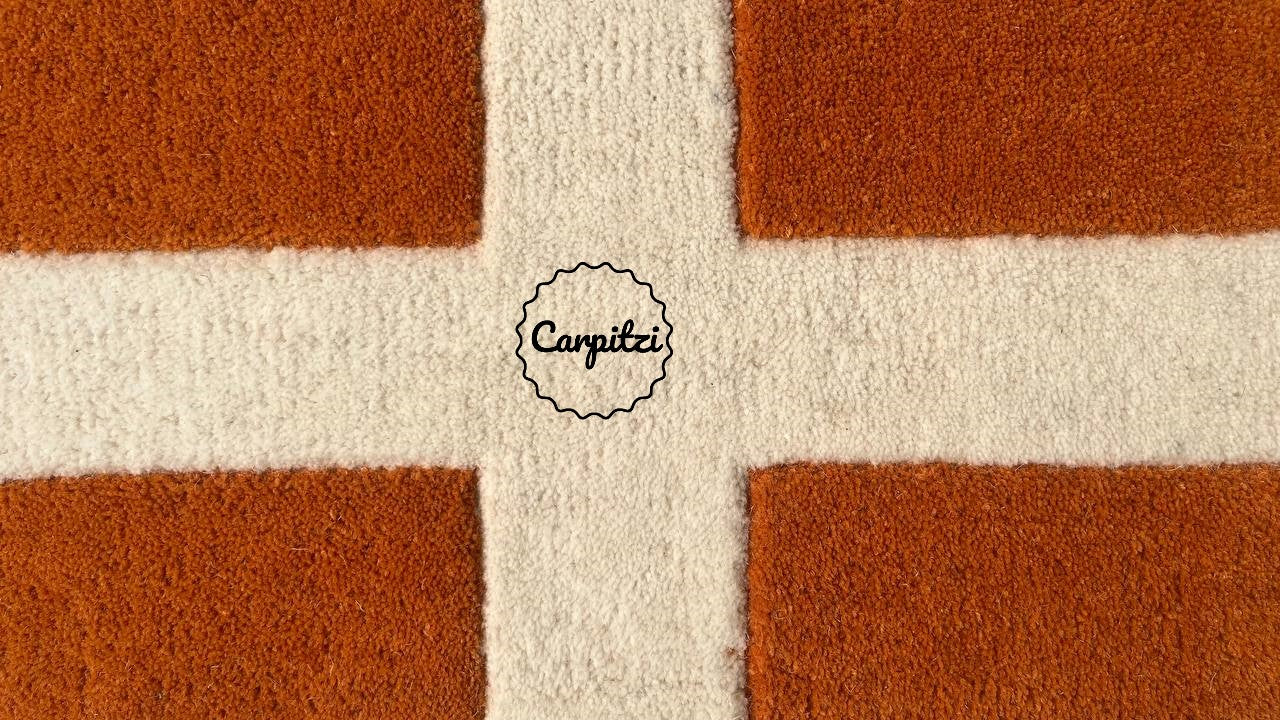 Handmade Modern Grid Rug – Orange & Ivory Wool Area Rug for Living Room | Carpitzi Carpitzi